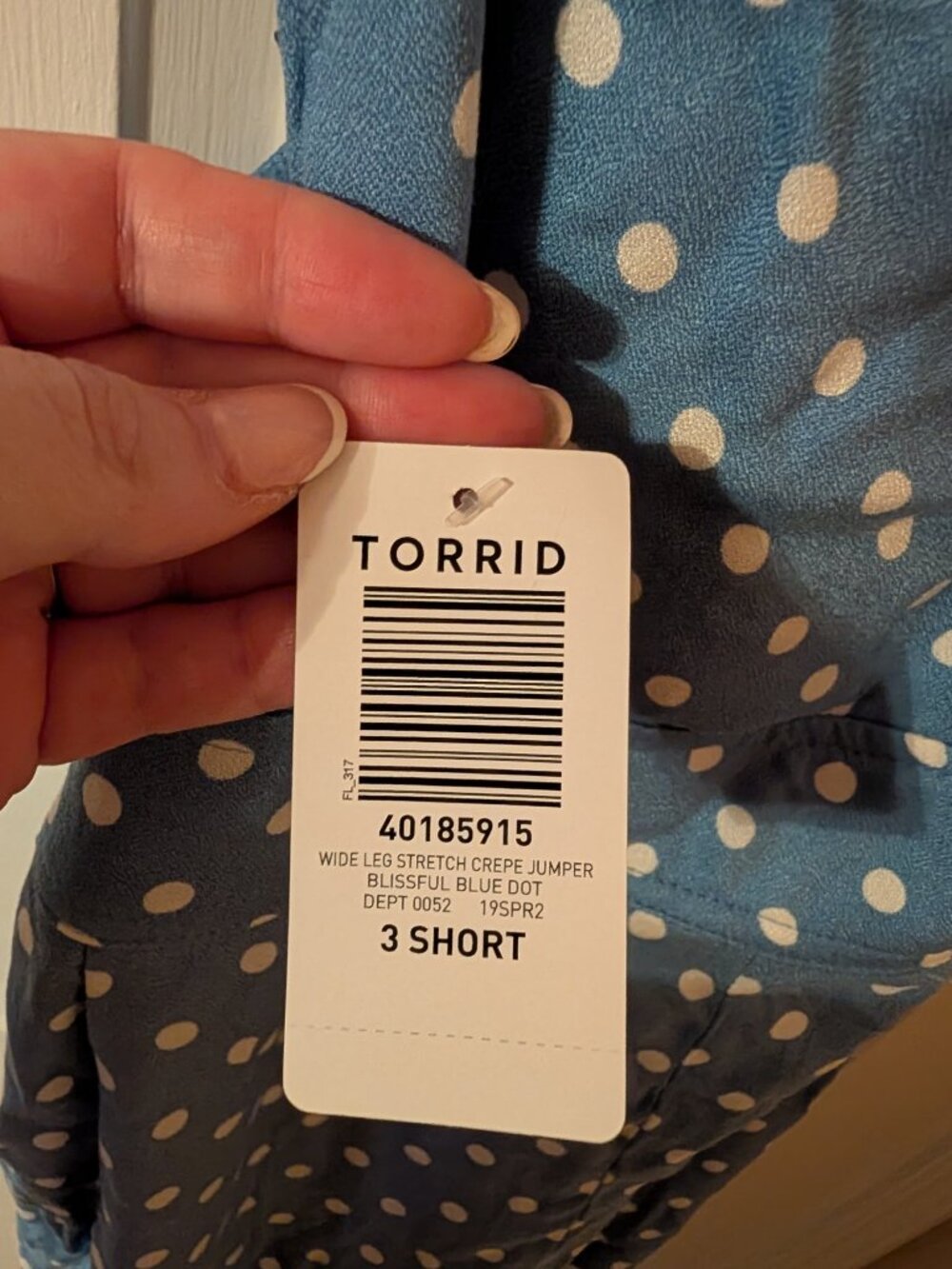 Torrid Wide Leg Blue and White Polka Dot Jumper ~ 3 Short NWT  (3X) - Picture 4 of 4
